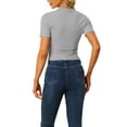thumbnail image 3 of INSPIRE CHIC Women's Deep V Neck Short Sleeve Cross Wrap Ribbed Crop Tops, 3 of 6