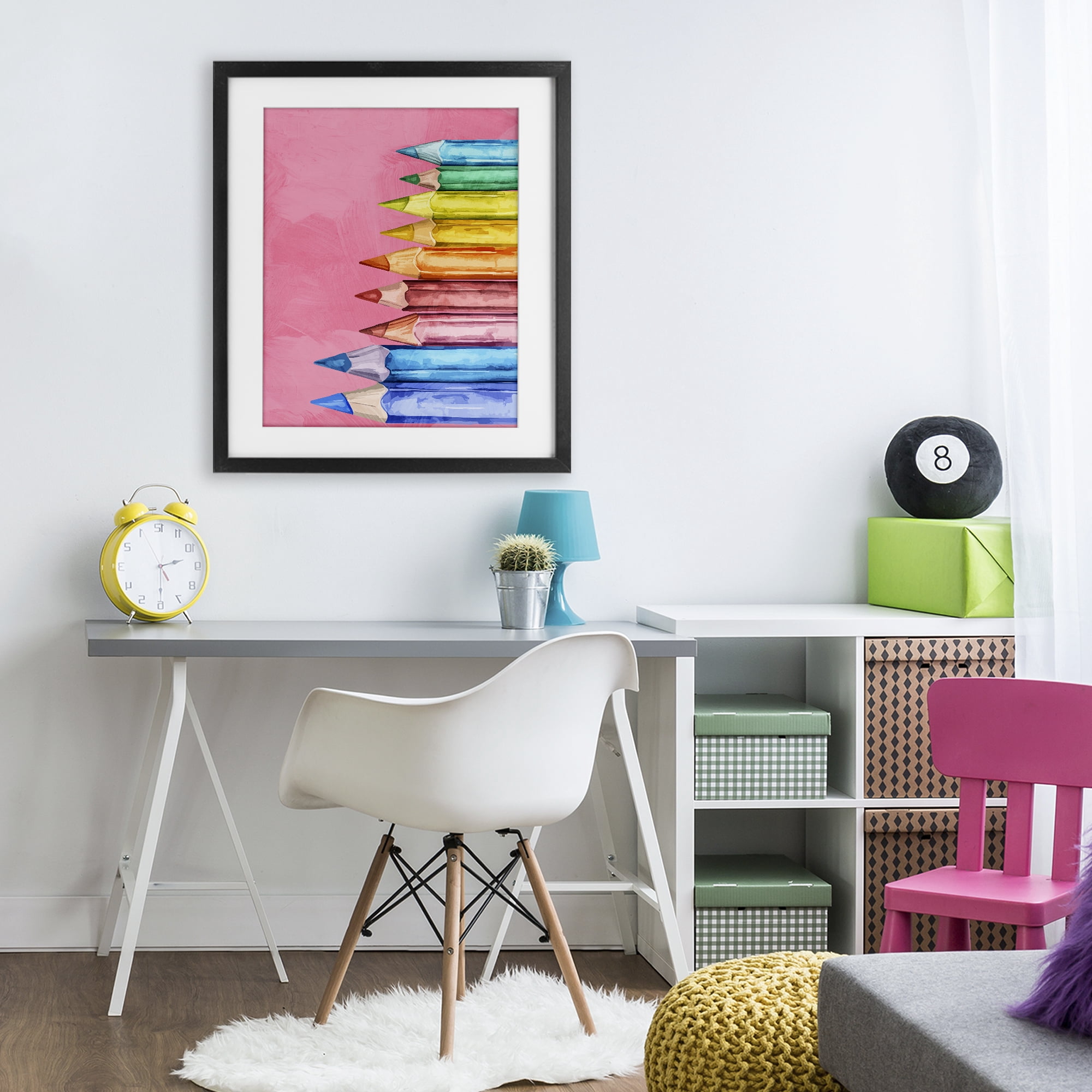 Stupell Industries Vibrant Pencils on Pink Black Framed Print Under Glass, design by Kim Allen