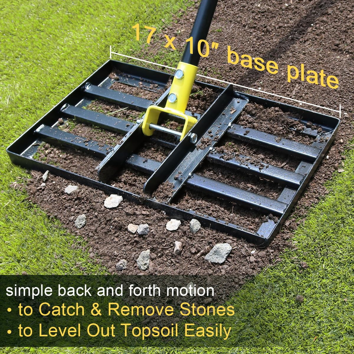 Colwelt Lawn Leveling Rake17'' x10'', Leveling Rake for Soil with 77’’ Adjustable Curved End Grip Handle, Lawn Leveling Tool Yard Leveler for Leveling Soil