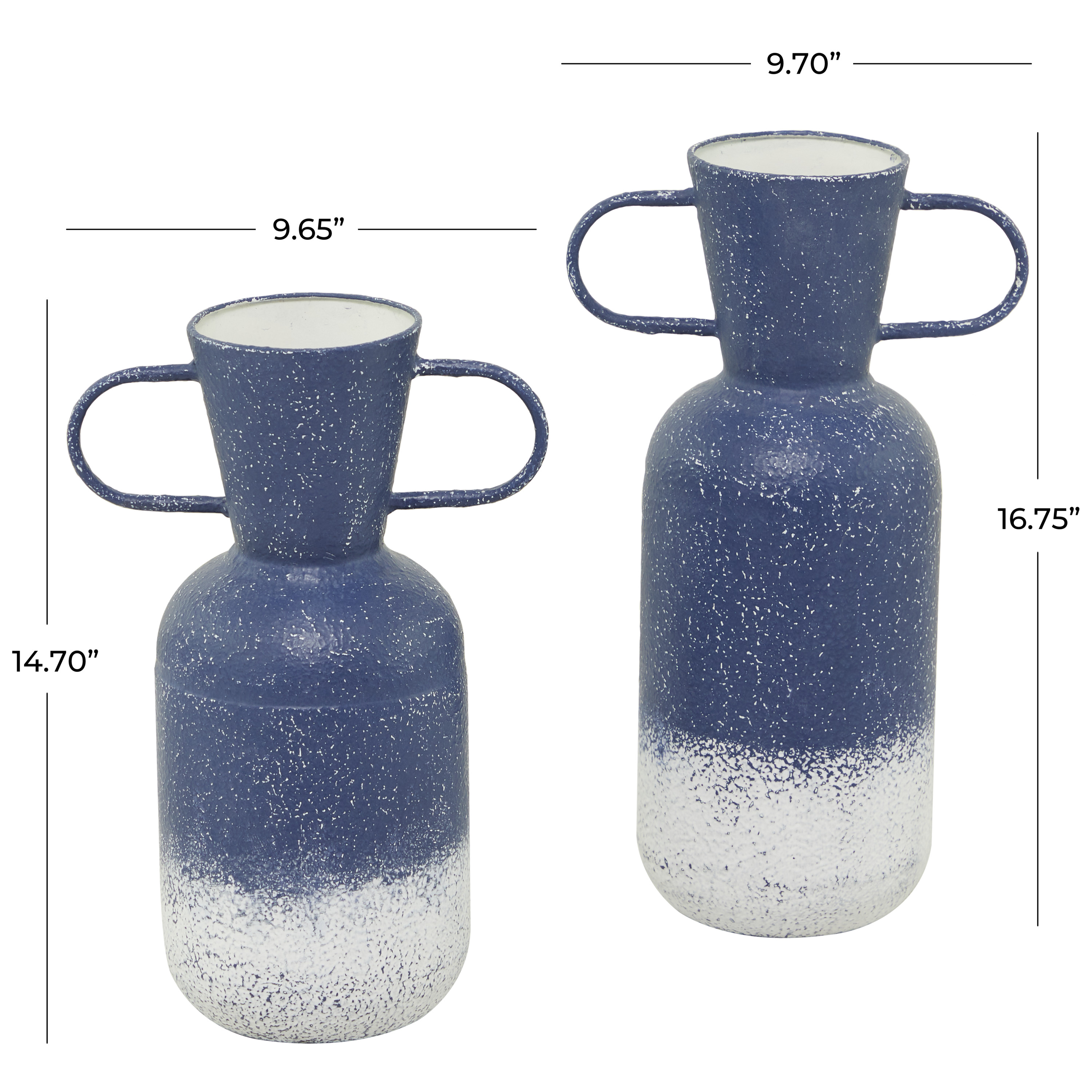DecMode 17", 15"H Blue Metal Vase with Handles, Set of 2