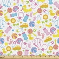 thumbnail image 1 of Baby Shower Fabric by the Yard Upholstery, Toys Pattern Car Sunflower and Pacifier Yellow Toned Colorful Image, Decorative Fabric for DIY and Home Accents, 2 Yards, Multicolor by Ambesonne, 1 of 4