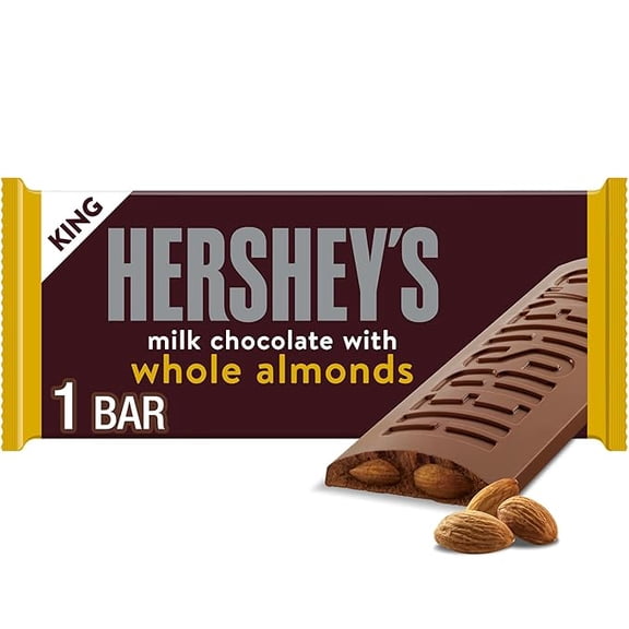 (1 pack) HERSHEY'S Milk Chocolate with Whole Almonds King Size, Candy Bar, 2.6 oz