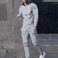 thumbnail image 2 of Lovskoo Men's Track Suits 2 Piece Set Hooded Solid Color T-Shirt Set Sports Long Sleeve Hooded Casual Outwear & Jackets Sets Gray, 2 of 7