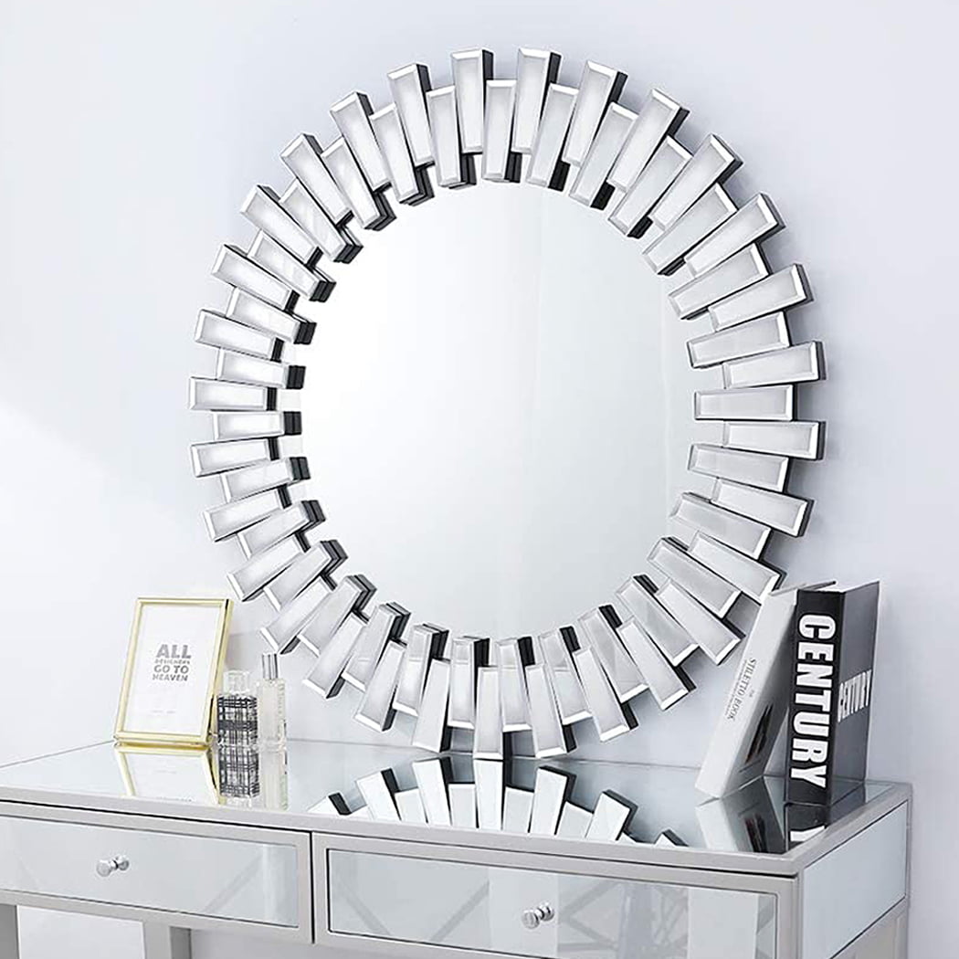 Large 32'' Round Wall Mirror Decorative Mirror with Beveled Glass Frame