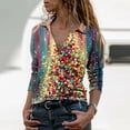 thumbnail image 2 of Blusa informal de manga larga con cuello en V y estampado floral para mujer Pompotops FGAJ16280, 2 of 5