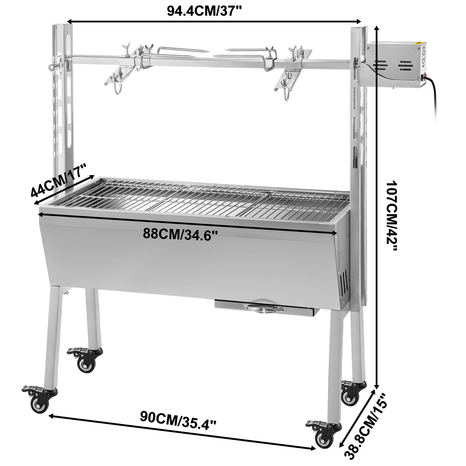 VEVOR 25W Stainless Steel Rotisserie Grill Roaster with Back Cover