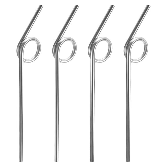 Unique Bargains 4Pack 9.1' Curly Shape Stainless Steel Straws Reusable Metal Straw, Silver
