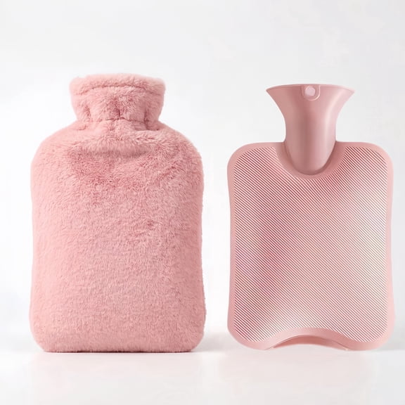 2 Liter Hot Water Bottle with Fleece Cover, BPA-Free PVC Bag for Arthritis & Menstrual Cramps, Neck Pain Relief (Pink)