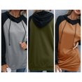 thumbnail image 4 of Sudadera con capucha de mujer Mujeres Pullover Hoodies Raglan Manga larga Bolsillos con cordón Empalme Sudadera Casual Túnica suelta Tops 1 1, 4 of 5