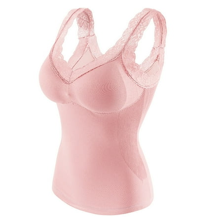 

Women Cami Built in Bra Lace Trim Camisole Tank Top Thick Warmth Winter Sleepwear Pajamas for Women Underwear