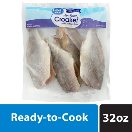 Great Value Wild Caught Headed Gutted and Tailed Croaker, 2 lb (Frozen Fish)