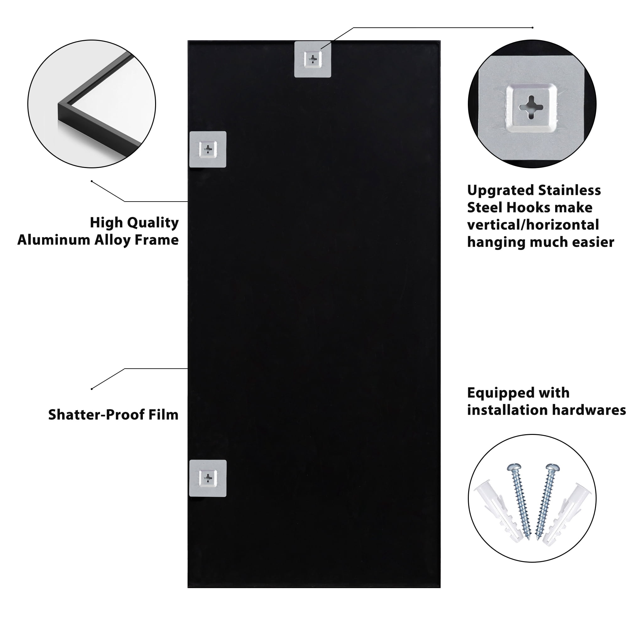 Wall Mirror 47"x22" Large Mirror Wall-Mounted Aluminum Mirror for Bathroom Living Room,Silver