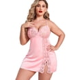 thumbnail image 4 of Avidlove Pink Lingerie Sexy Plus Size Lingerie for Women Lace Satin Nightgown Sleepwear Pink 5XL, 4 of 6