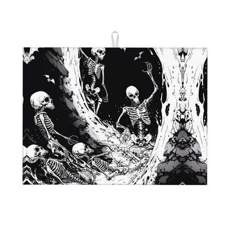 

Dish Drying Mats for Kitchen Counter - Skeleton Wave Artwork 18x24in Dish Drying Pad Coffee Mat with Hanging Loop Super Absorbent Kitchen Counter Mat Coffee Bar Accessories