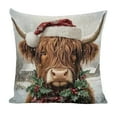 thumbnail image 2 of Christmas Highland Cow Pillow Cover – Multicolor Linen Look Faux 3D Printed Throw Cushion with Santa Hat Bull Design for Sofa Living Room Holiday Decor Fits 18x18 Insert, 2 of 6