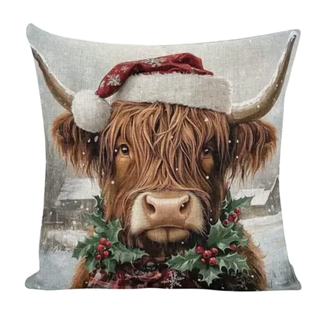 Cubiertas de Almohada de Navidad Multicolor 45x45cm Lino Impreso Cojín Decoración Del Respaldo Del Sofá