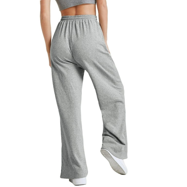 Plain Wide Leg Light Grey Women Sweatpants (Women's) 