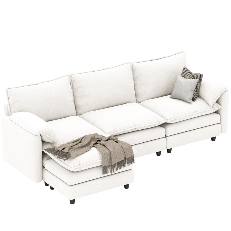 Uforic Sectional Sofa with Ottoman, 108" L Shape Modern 4 Seat Cloud Couch with Pillow-Armrest, Beige
