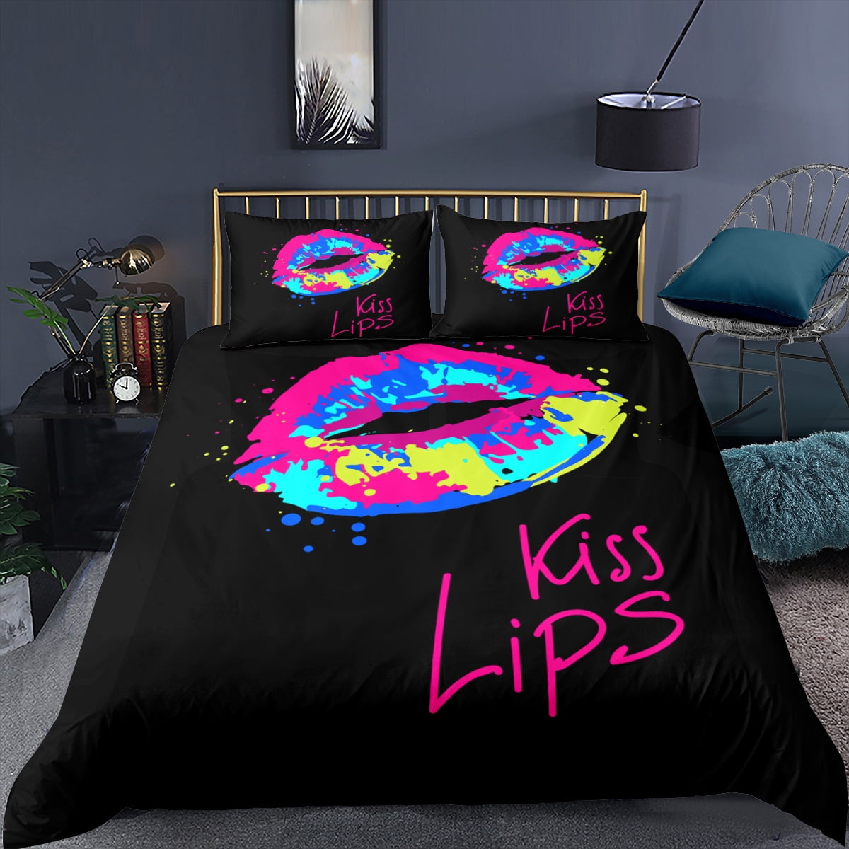 Teens Girls Lips Love Bedding Set for Women, Lipstick 3D Print