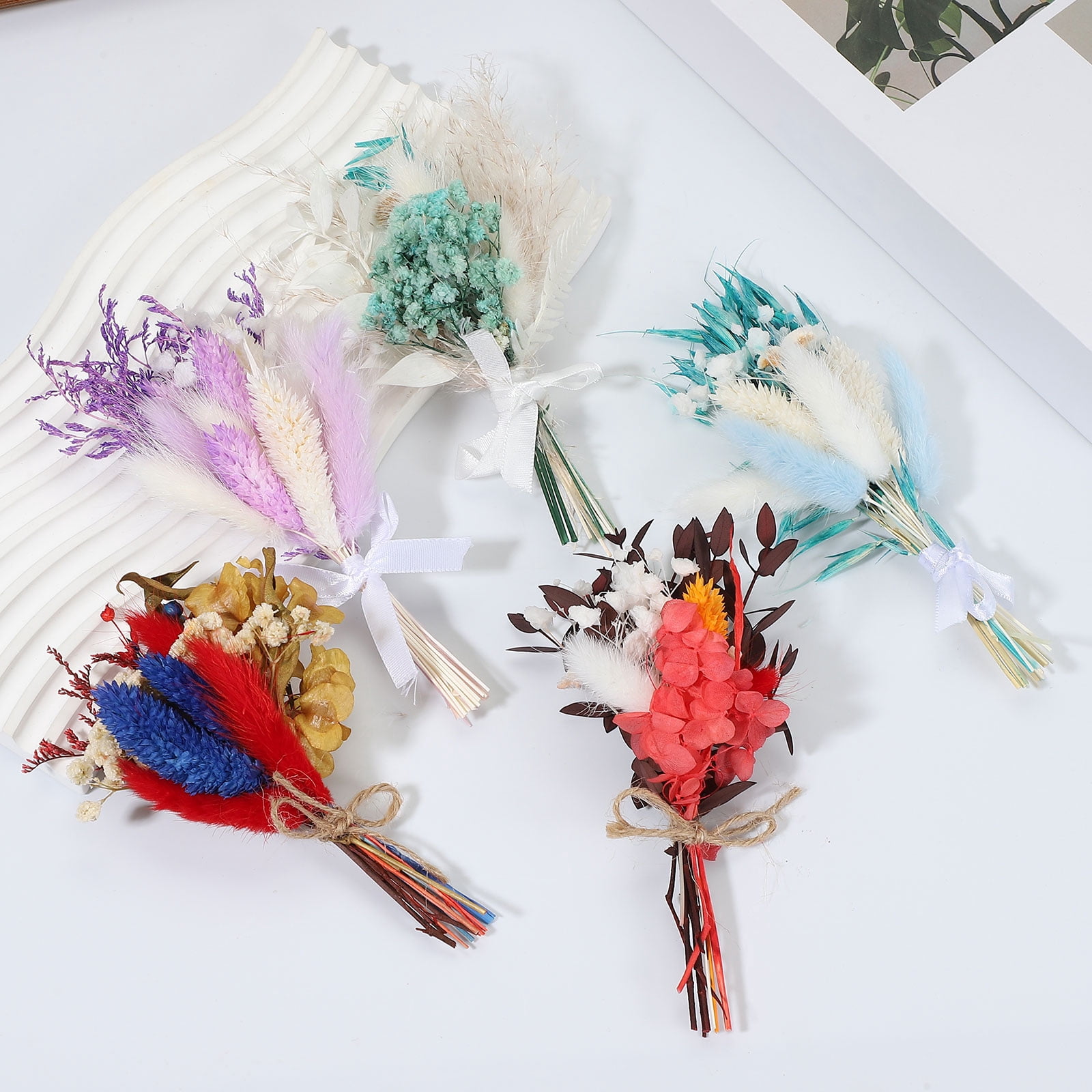 Uxcell Mini Dried Flower Bouquet, Pampas Grass Natural Wildflower Decor, Blue