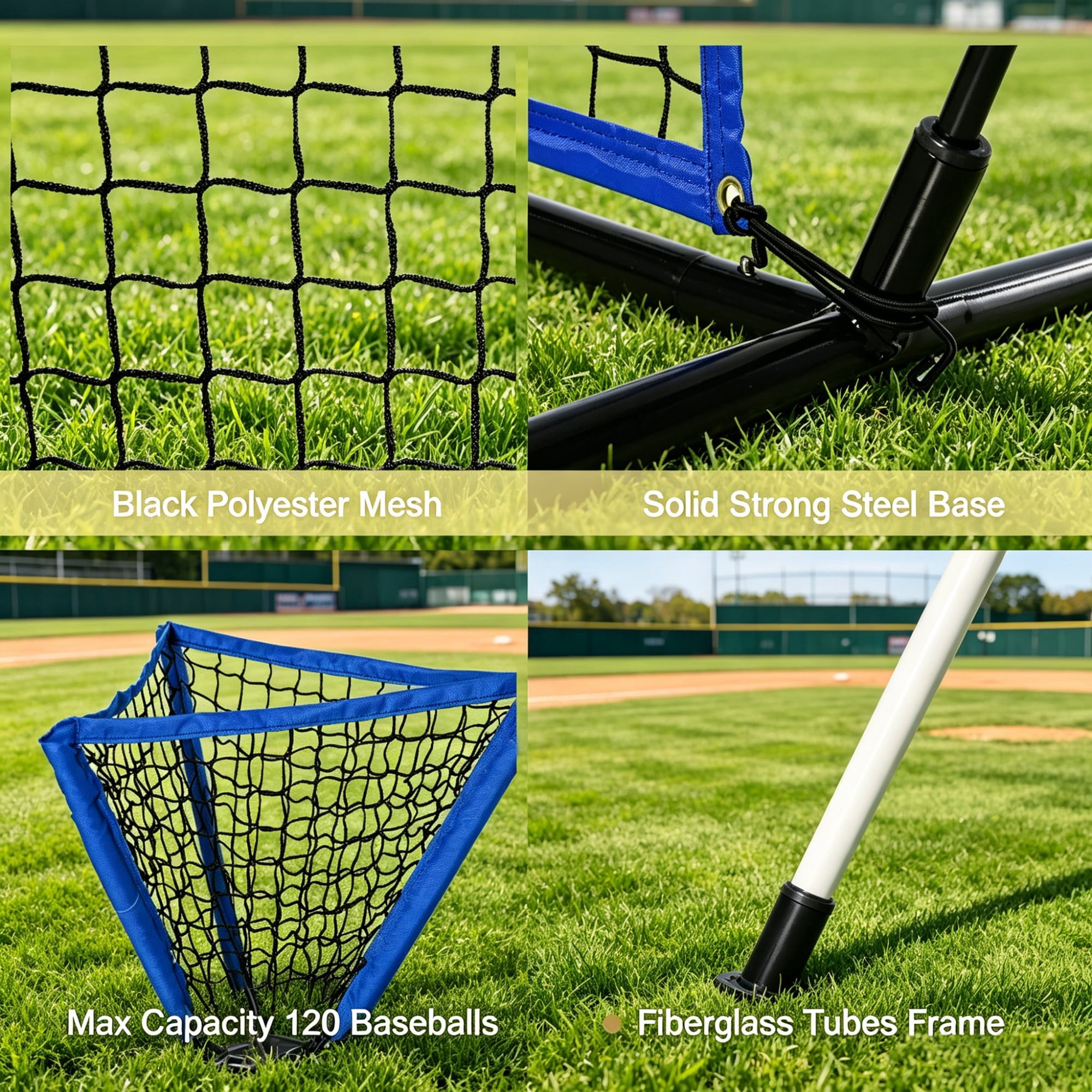 Baseball Hitting Practice Net Set with Batting Tee & 120-Ball Caddy, Tool-Free Quick Assembly Powder Coated Steel Frame Portable Training Net with Carry Bag