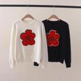 thumbnail image 3 of Suéter de mujer con bordado de flores de begonia para otoño e invierno, suéter ajustado de manga larga con cuello redondo, suéter de punto, top de moda vintage, 3 of 4