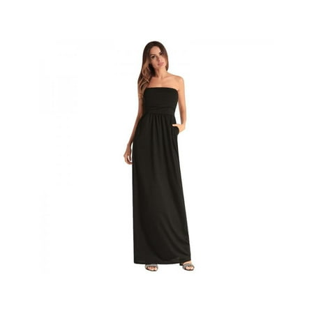 Abs Strapless Party Dress Women's Strapless Maxi Dress with Pocket Casual Long Tube Dresses for Evening Party ()