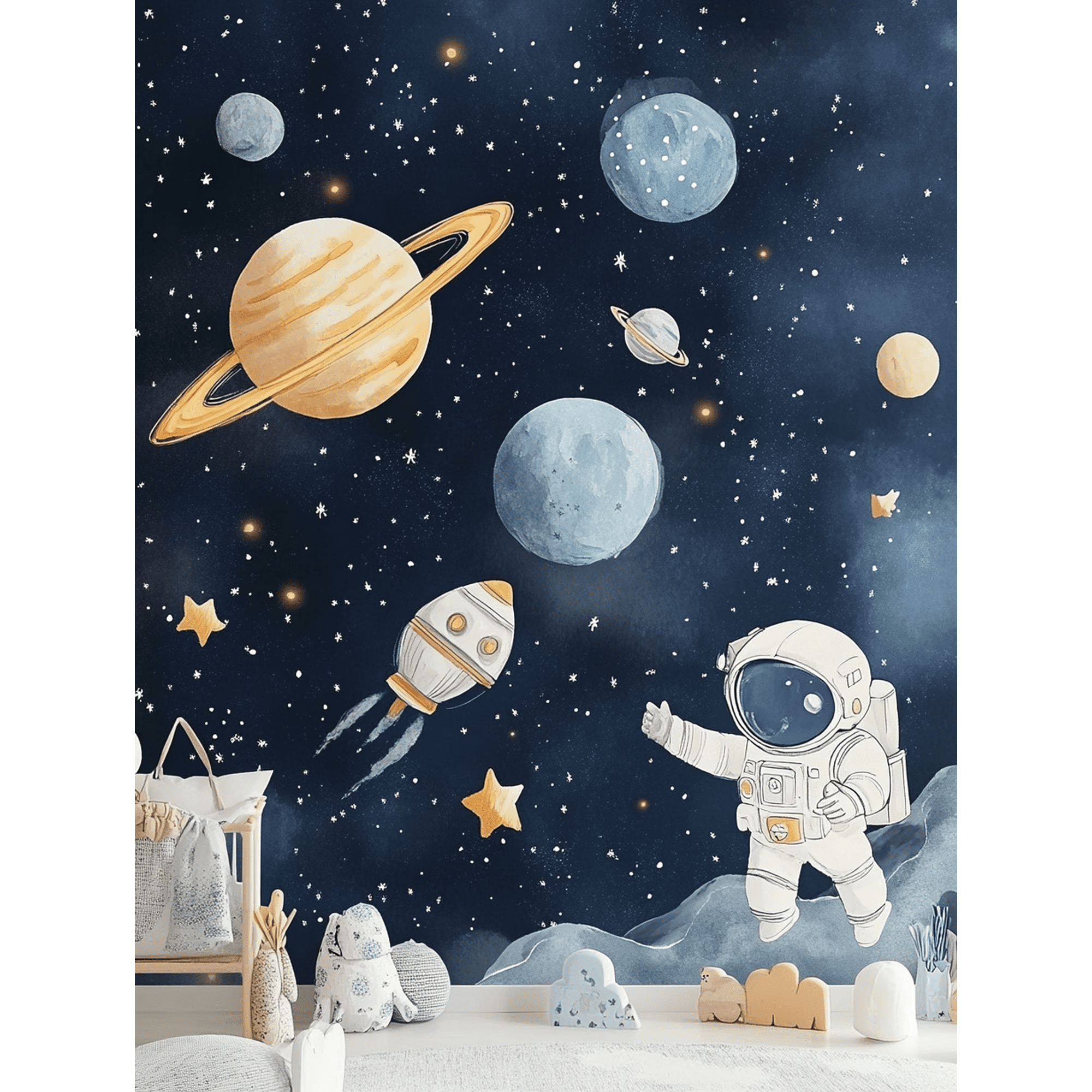 Astronaut and Planets Space Canvas Print/Wall Art， Suitable for Living Room， Bedroom， Nursery， Kids Room， Playroom Decoration.