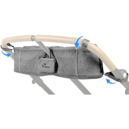 StrollAir - Universal Double Parent Stroller Organizer Console for side by side strollers - TWIN WAY, Mountain Buggy, Bumbleride Indie, Bugaboo Donkey, Bob Duallie, Baby Jogger City Mini GT – Grey