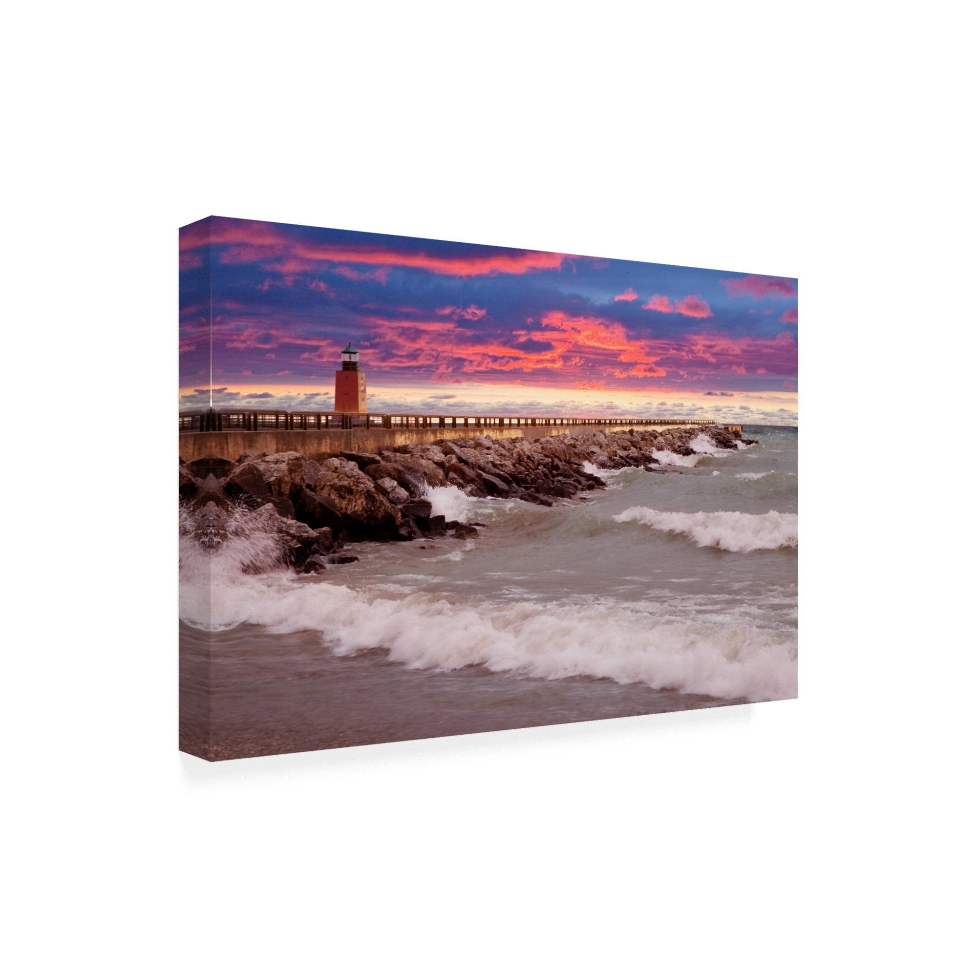 Trademark Fine Art 'Lighthouse At Sunset Michigan' Canvas Art by Monte Nagler