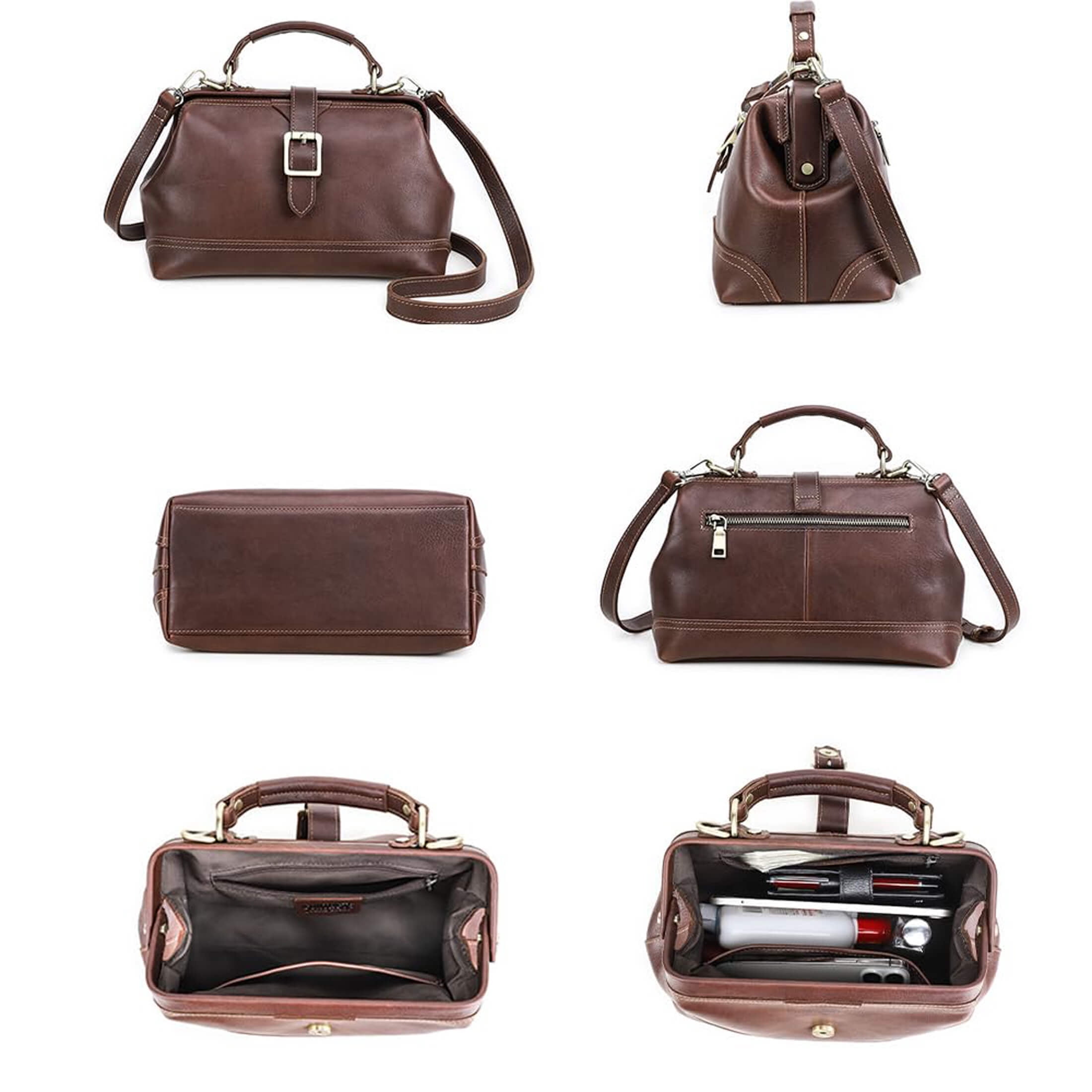Contact's Genuine Leather Handbags Tote Shoulder Bag,Doctor Bag for Women, Large Capacity,Valentine Gift, Red Brown