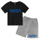 thumbnail image 3 of Conjunto de 2 camisetas y pantalones cortos con estampado de letras de verano para niños de 2 a 13 años, ropa deportiva de calle para niños y niñas, 3 of 5