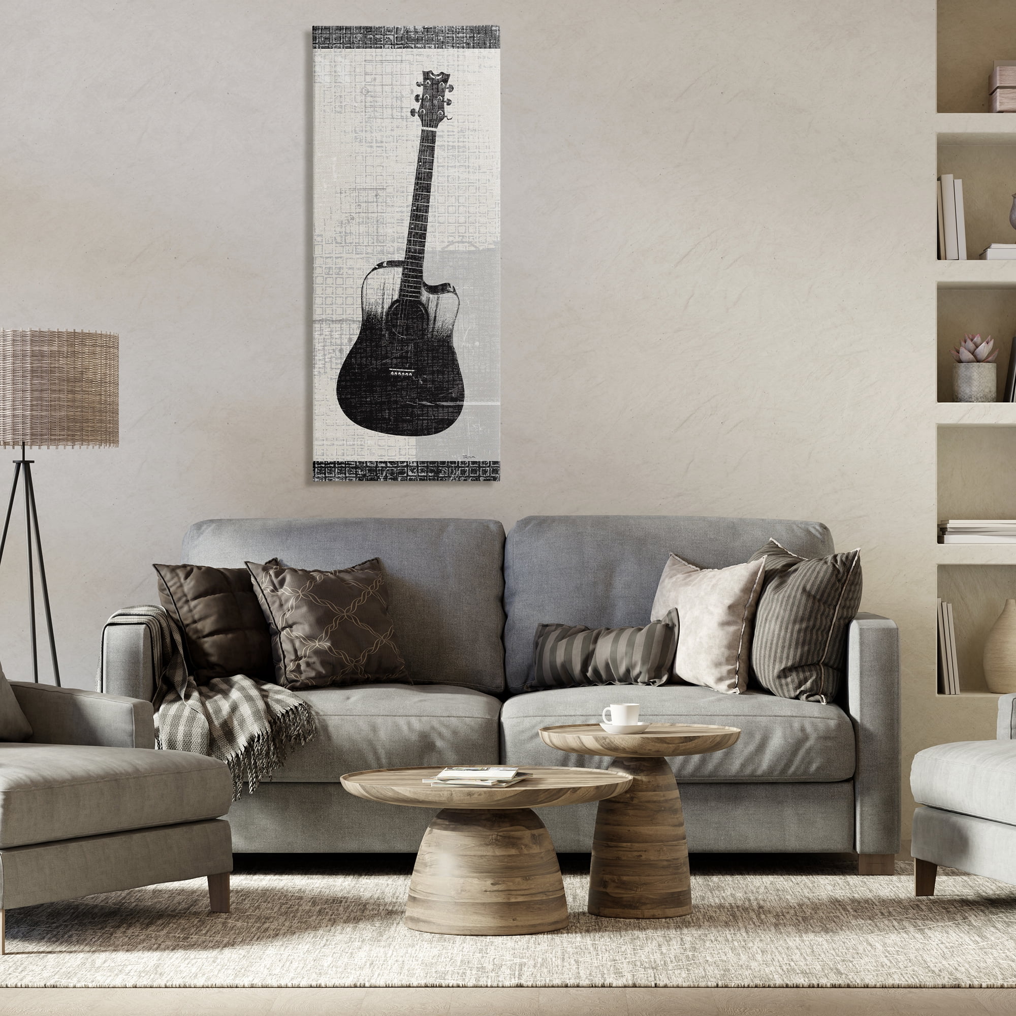 Stupell Industries Patterned Acoustic Guitar Performing Arts Painting Gallery Wrapped Canvas Art Print Wall Art, 20 x 48
