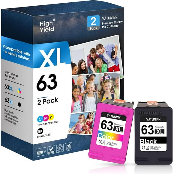 UTAH-63XL Ink Cartridge Black and Colour Compatible for HP 63 Ink Cartridges Works with HP DeskJet 1112 2100 3600 Series, Envy 4500 Series, OfficeJet 3800 4600 5200 Series (Black, Tri-Colour)