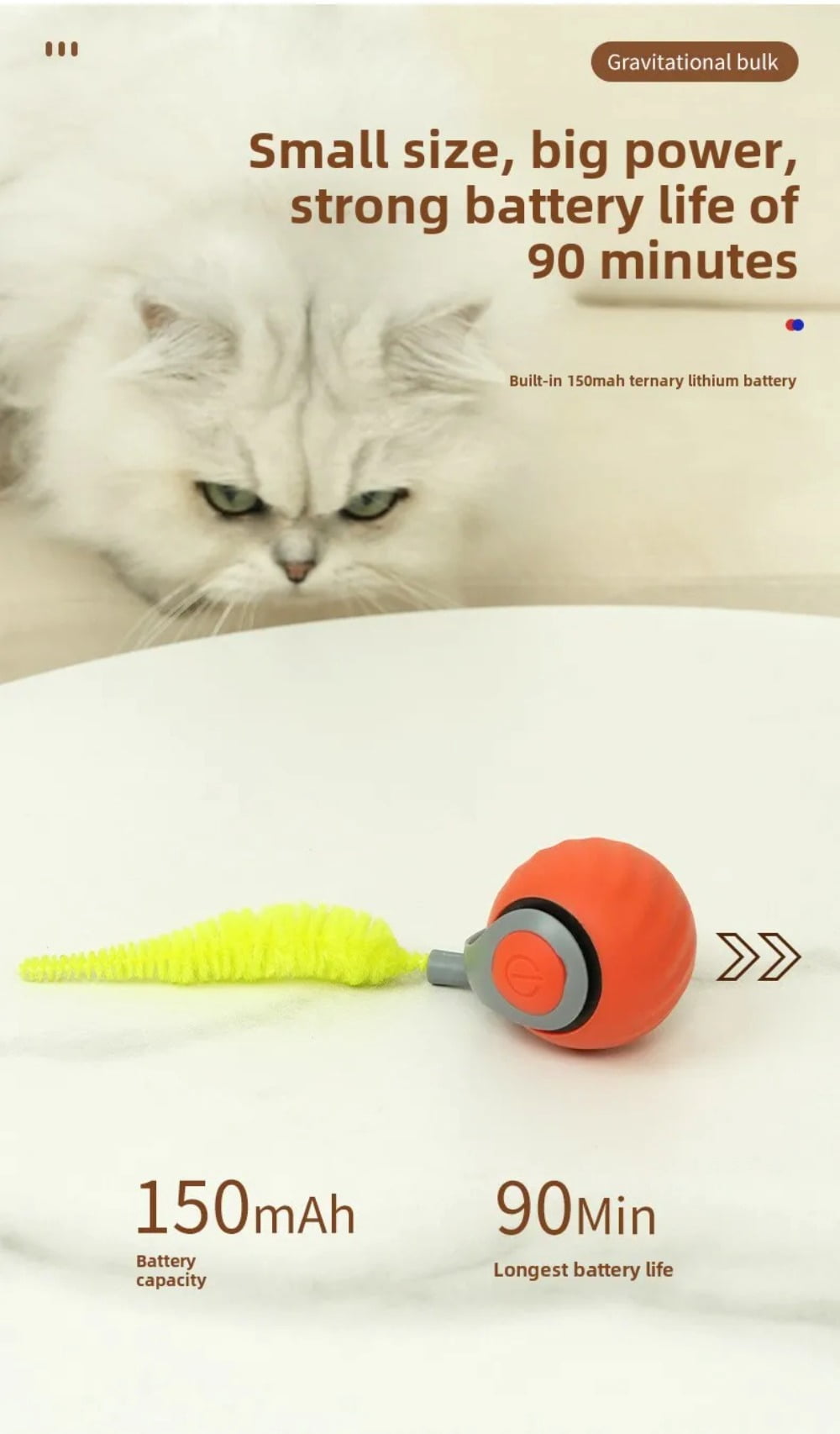 Interactive Cat Toy Ball - Small Tail Rolling Ball for Fun & Exercise - Ideal Cat Accessories & Supplies