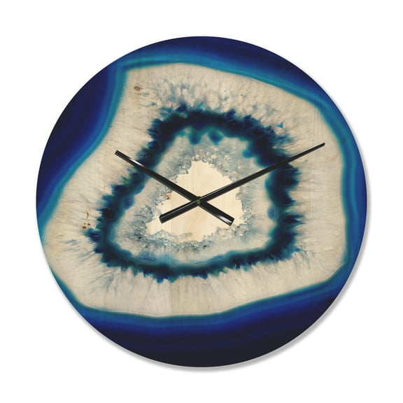 Designart 'Slice of Blue Ggate Crystal Stone' Modern Wood Wall Clock