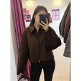 thumbnail image 4 of Women Cropped Wool Jacket Warm Winter Fleece Jacket Zip Up Short Pea Coats with Pockets Brown S, 4 of 9