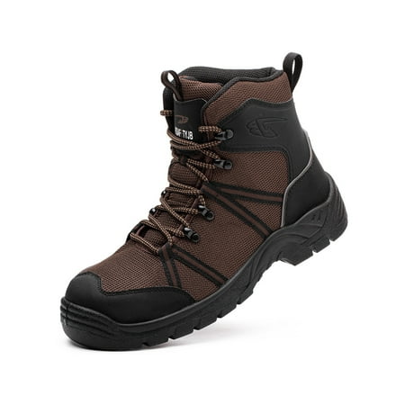 

UKAP Men Work Boots Lace Up Safety Shoe Steel Toe Protection Boot Anti-smash Working Shoes Mens Booties Slip Resistant Durable Brown #1 6
