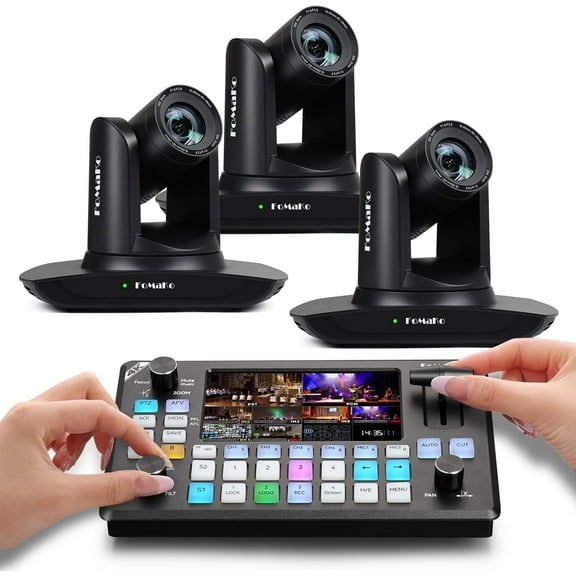 FoMaKo AI Auto Tracking HDMI PTZ Camera, 20x Optical Zoom(3pcs), KC602 Video Mixer Switcher, for Church Services Worship Education(FMK12UH Pro-BX3 KC602)