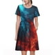 thumbnail image 1 of Easygdp Red And Blue Fire para Vestido Transpirable de Mujer, Vestido Suelto de Manga Corta con Pliegues y Bolsillos para el Verano, 1 of 6