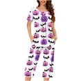 thumbnail image 2 of JOANKDMI Women's 2 Piece Sleepwear Set Cute Pumpkin and Bat Print Short Sleeve Pajamas with Pockets Cozy Loungewear Apparel for Trick-or-Treating and Indoor Halloween Carnival, S-3XL, 2 of 6