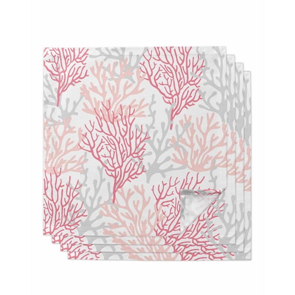 nqOlkjepod Pink Grey Coral Coastal Cloth Napkins Set of 4 Reusable Dinner Napkins, Summer Beach Seaside Nautical Cocktail Napkin Washable Table Napkins for Wedding/Holiday Party/Baby Shower 20"x20"
