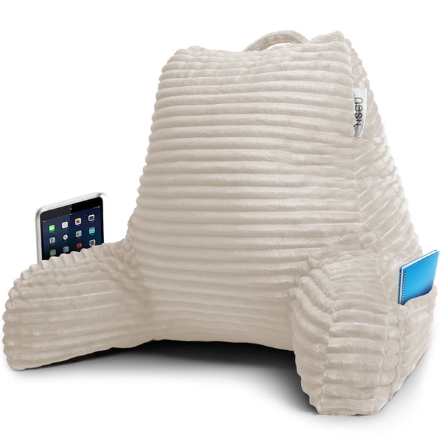 Nestl Almohada de Lectura con Respaldo, Apoyo para la Espalda Brazos, Descanso Cama Memory Foam Triturada, Lino