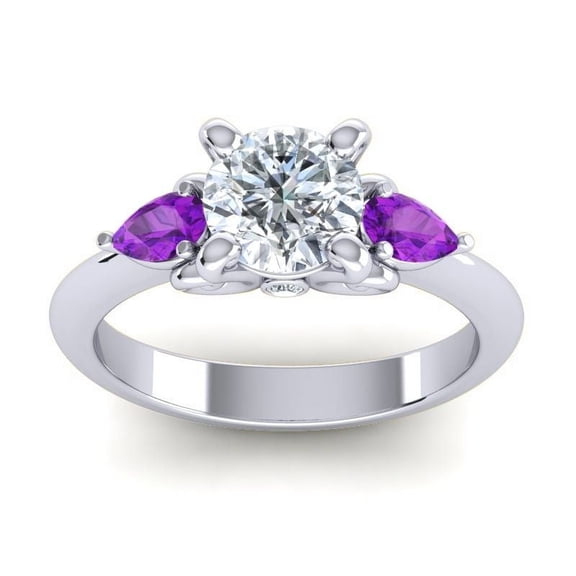 2.50 Carat Round Cut (F-G/VS1) Natural Diamond Amethyst Gemstone Stunning Wedding Ring for Women Solid 14K White Gold Size 7 by Diamond-Capitals