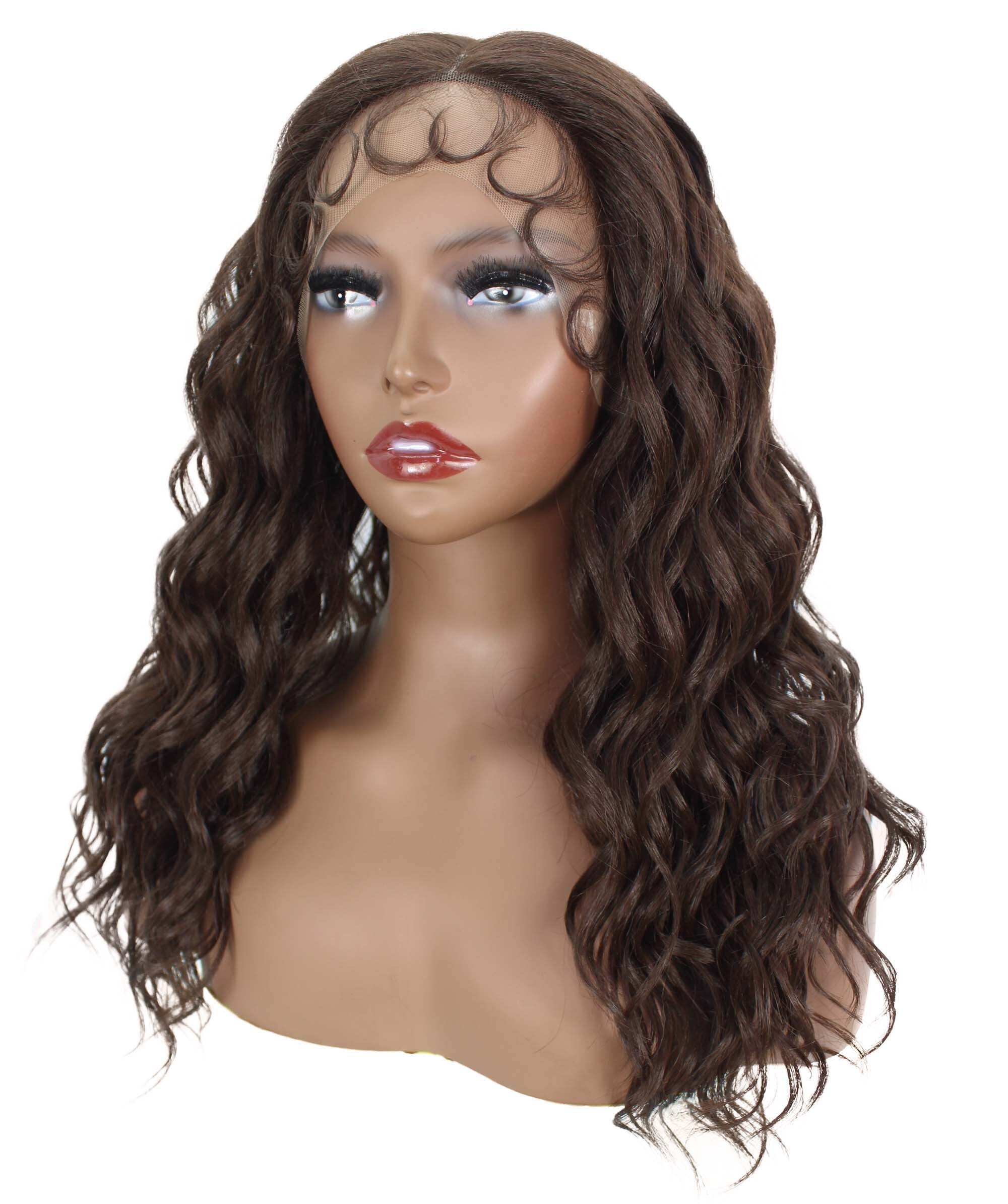 LUXLUXE Charice 20” Mid-part HD Lace Front Stylish Wavy Wig With lady Hair, Heat Resistant Fibers, Medium Brown