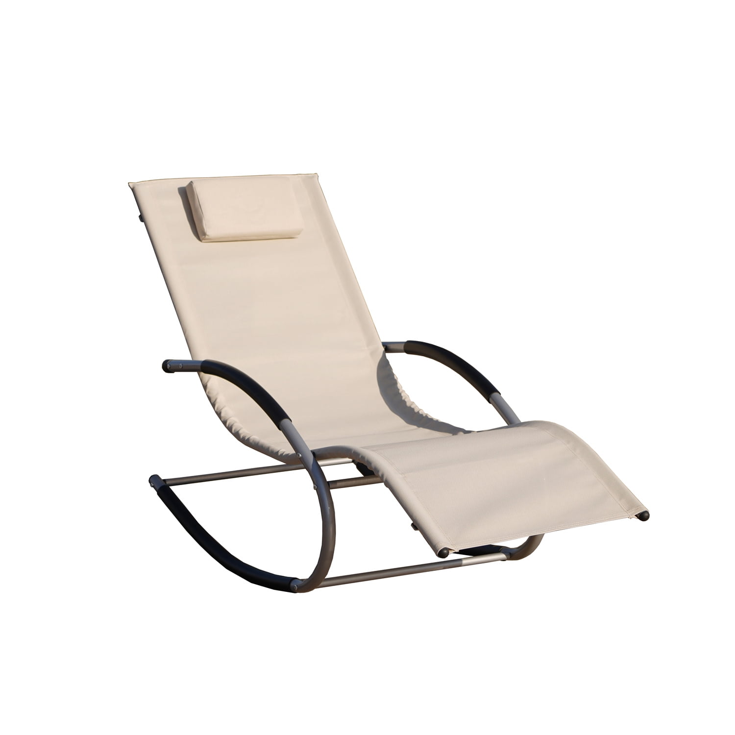Abrihome Outdoor Rocking Chaise Lounge Chair with Headrest Pillow