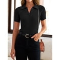 thumbnail image 5 of Women's Short Sleeve V Neck T Shirts 2024 Summer Knit Slim Fitted Basic Solid Color Tee Tops, 5 of 6