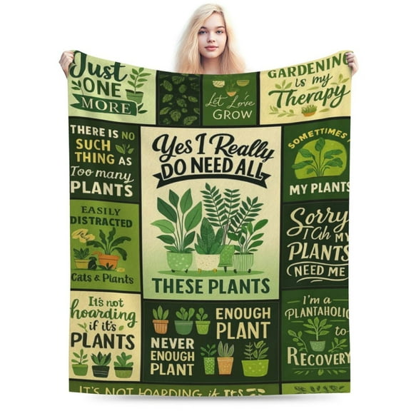Plant Lover Gardening Throw Blanket Gifts, Funny Slogans Cute Plants Print Soft Cozy Green Flannel Blankets, Gift for Plant Lovers Gardeners Women Men, Home Decor for Bed Sofa 50x40