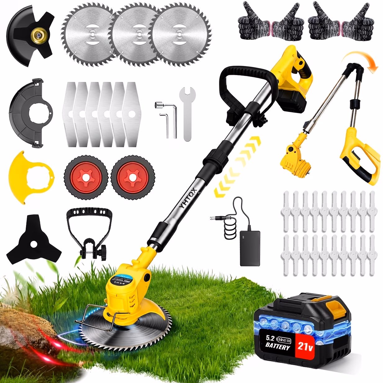 Lightweight Household Electric Weeding Device Wireless Rechargeable Lawn Care Cutter With Multiple Replaceable Blades And Dual Large Capacity Batteries Practical Home Decoration Home Decoration Tool