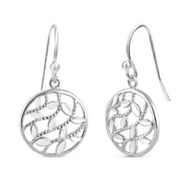 LeCalla 925 Sterling Silver Hypoallergenic French Wire Filigree Leaf Diamond-Cut Drop Dangling Earrings for Women and Teen 26MM